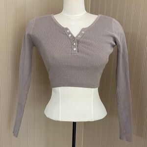 GARAGE Grey/Taupe Long Sleeve Ribbed Crop 
Top Women’s Small